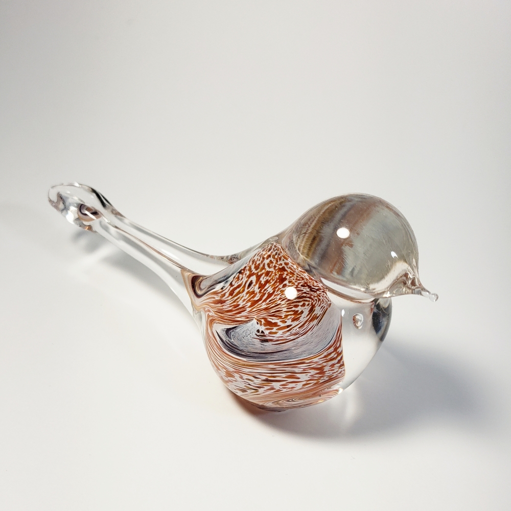Vintage Glass Bird Figurine - Brown and Clear